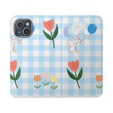 Load image into Gallery viewer, Pastel Blue Gingham iPhone Flip Case