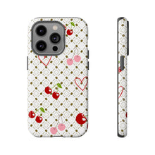 Load image into Gallery viewer, Cherry Hearts Tough Phone Case – Cute Retro Cherry Pattern Protective Cover