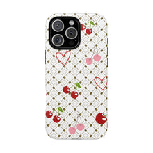 Load image into Gallery viewer, Cherry Hearts Tough Phone Case – Cute Retro Cherry Pattern Protective Cover