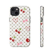 Load image into Gallery viewer, Cherry Hearts Tough Phone Case – Cute Retro Cherry Pattern Protective Cover