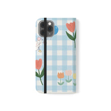 Load image into Gallery viewer, Pastel Blue Gingham iPhone Flip Case