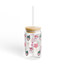 Load image into Gallery viewer, 16oz Strawberry Floral Sipper Glass with Bamboo Lid &amp; Straw