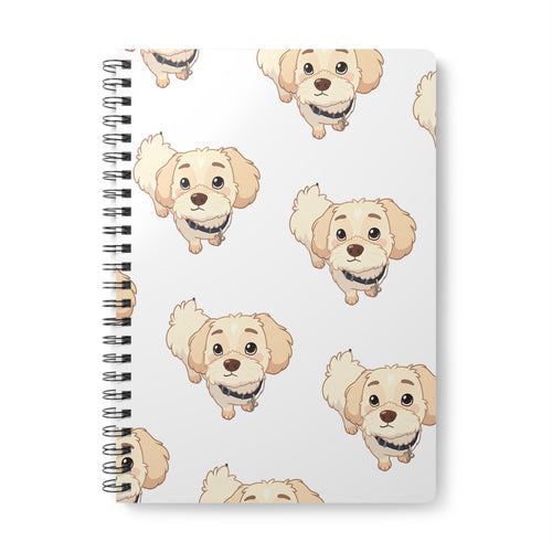 A5 Spiral Notebook — Cute Cream Puppy Pattern Lined Journal