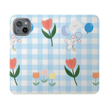Load image into Gallery viewer, Pastel Blue Gingham iPhone Flip Case