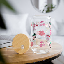 Load image into Gallery viewer, 16oz Strawberry Floral Sipper Glass with Bamboo Lid &amp; Straw