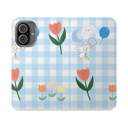 Pastel Blue Gingham iPhone Flip Case