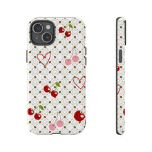 Load image into Gallery viewer, Cherry Hearts Tough Phone Case – Cute Retro Cherry Pattern Protective Cover