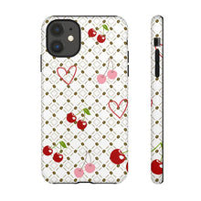 Load image into Gallery viewer, Cherry Hearts Tough Phone Case – Cute Retro Cherry Pattern Protective Cover