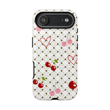 Load image into Gallery viewer, Cherry Hearts Tough Phone Case – Cute Retro Cherry Pattern Protective Cover