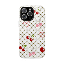 Load image into Gallery viewer, Cherry Hearts Tough Phone Case – Cute Retro Cherry Pattern Protective Cover