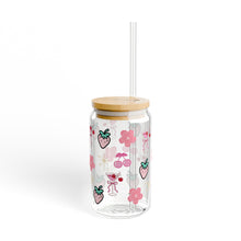 Load image into Gallery viewer, 16oz Strawberry Floral Sipper Glass with Bamboo Lid &amp; Straw