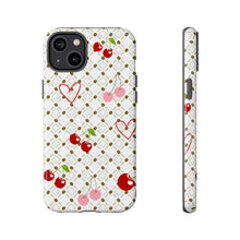 Load image into Gallery viewer, Cherry Hearts Tough Phone Case – Cute Retro Cherry Pattern Protective Cover