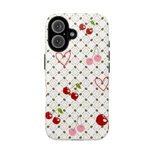 Cherry Hearts Tough Phone Case – Cute Retro Cherry Pattern Protective Cover