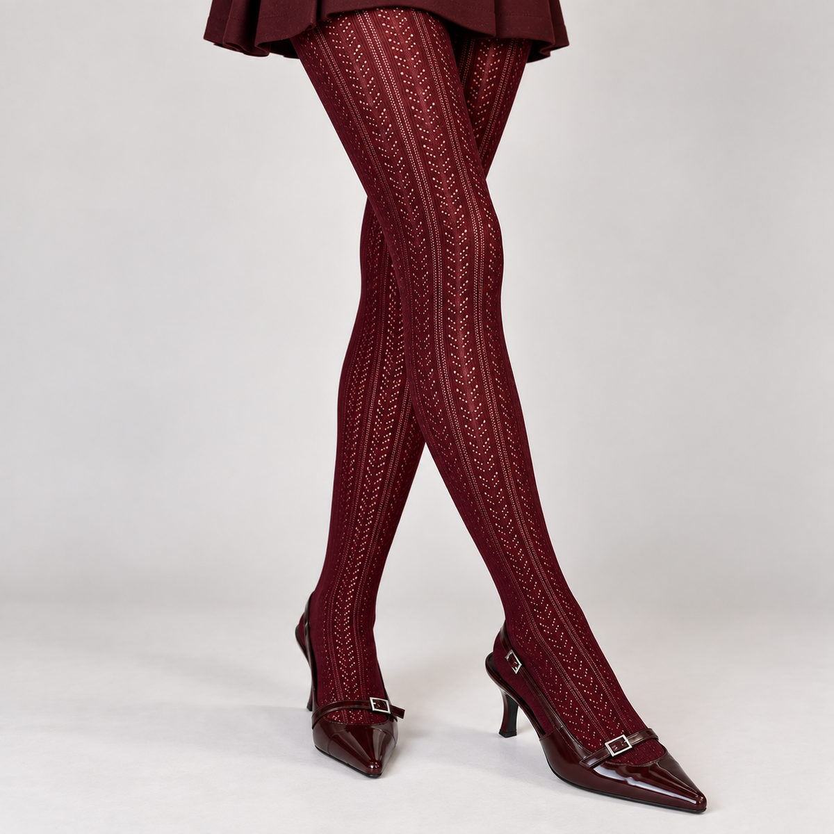 The Merlot Tights – Burgundy Pointelle Pattern Tights