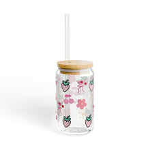 Load image into Gallery viewer, 16oz Strawberry Floral Sipper Glass with Bamboo Lid &amp; Straw