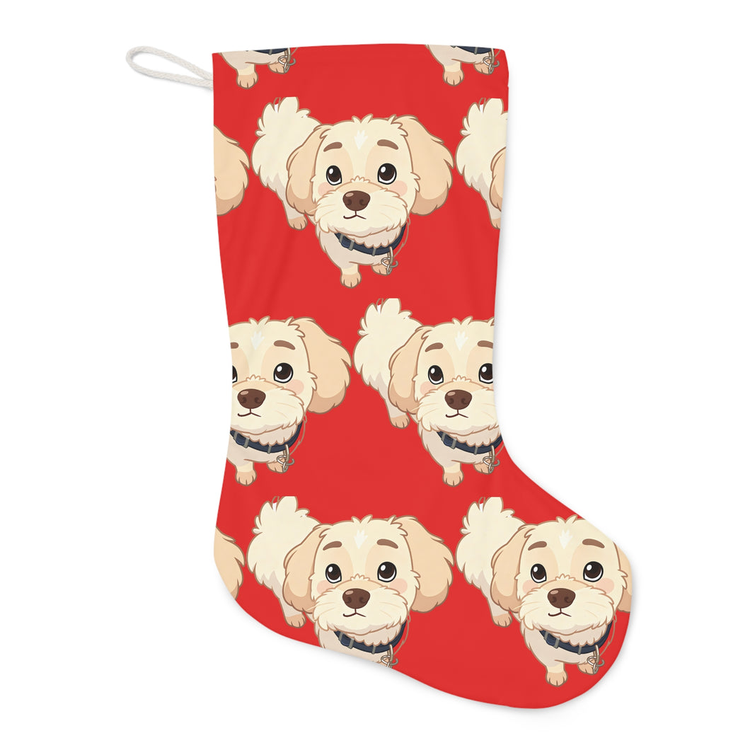 Cute Puppy Christmas Stocking – Red Santa Stocking with Cartoon Dog Pattern