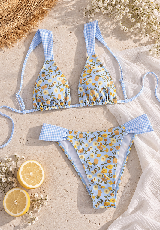 Sunshine Bloom Gingham Floral Bikini Set | Shy + Vibe