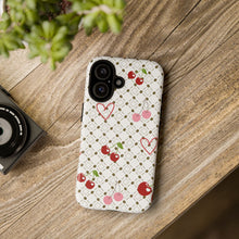 Load image into Gallery viewer, Cherry Hearts Tough Phone Case – Cute Retro Cherry Pattern Protective Cover
