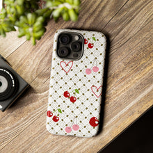 Load image into Gallery viewer, Cherry Hearts Tough Phone Case – Cute Retro Cherry Pattern Protective Cover