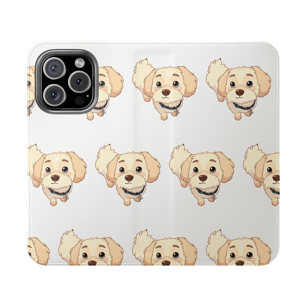 Cute Golden Doodle Pattern Flip Phone Case — Doggy Wallet Cover