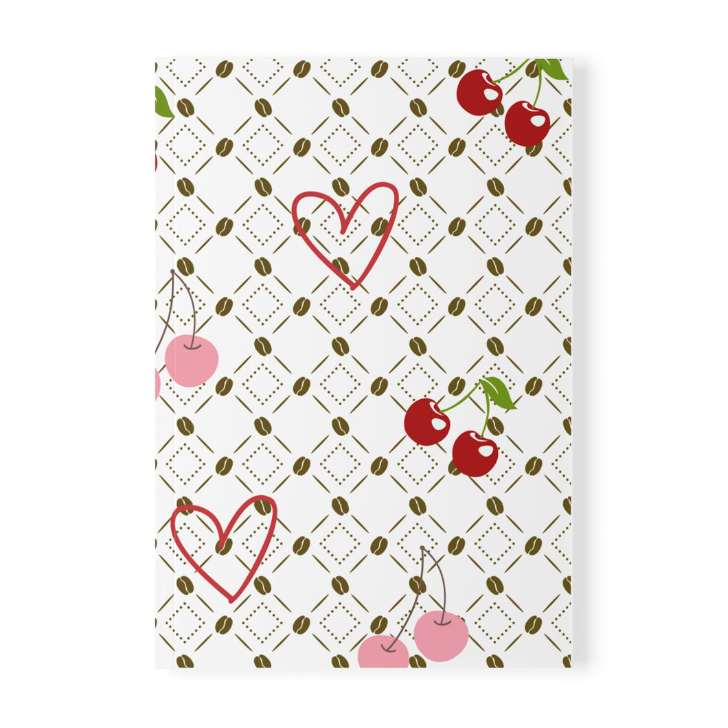 Cherry Heart A5 Notebook — Cute Retro Cherry Pattern Journal