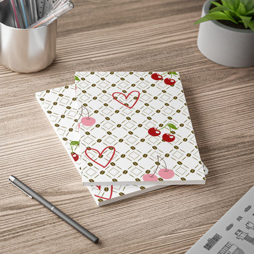 Cherry Heart A5 Notebook — Cute Retro Cherry Pattern Journal