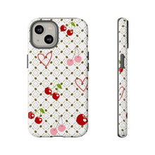 Load image into Gallery viewer, Cherry Hearts Tough Phone Case – Cute Retro Cherry Pattern Protective Cover