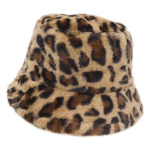 Leopard Print Winter Fluffy Bucket Hat