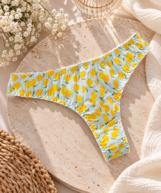 5-Pack Women’s Ruched Thongs – Lemon Print, Yellow, White & Black | Shy + Vibe