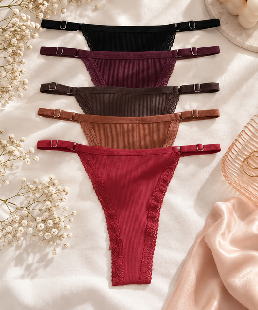 The Sienna 5-Pack – Ribbed Lace Adjustable Thongs