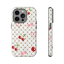 Load image into Gallery viewer, Cherry Hearts Tough Phone Case – Cute Retro Cherry Pattern Protective Cover