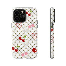 Load image into Gallery viewer, Cherry Hearts Tough Phone Case – Cute Retro Cherry Pattern Protective Cover