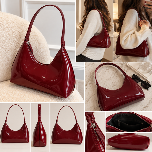 The Valentina Burgundy Shoulder Bag – Glossy Patent Hobo Handbag