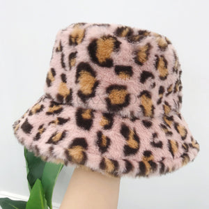 Leopard Print Winter Fluffy Bucket Hat