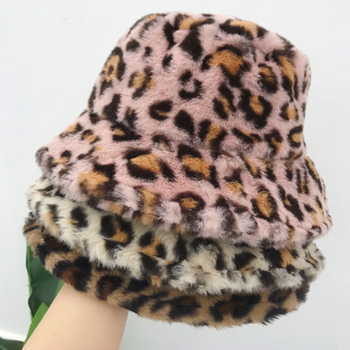 Leopard Print Winter Fluffy Bucket Hat