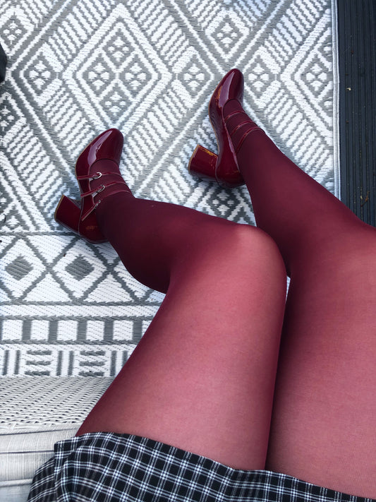 DAVINA Red Burgundy Tights - Shy and vibe 