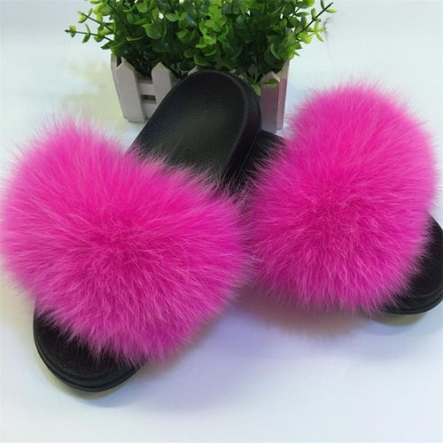 Bright Pink Fluffy Sliders